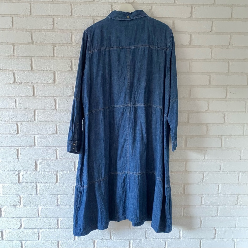 Poetry Denim Dress Midi Tiered Button Front Hemp Cotton Indigo Dark Wash XL 14 - Picture 6 of 9